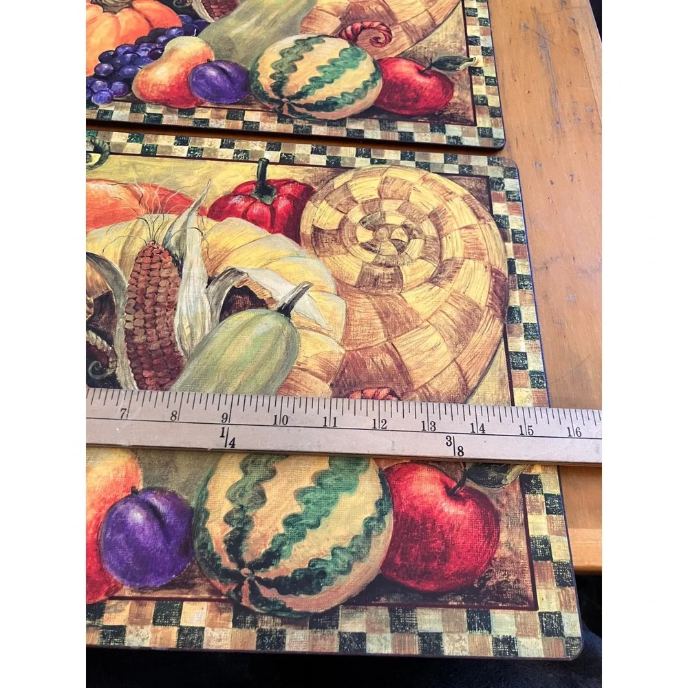 Hardboard Placemat Set 4pc Harvest Pumpkin Cornucopia Fall Decor Cork Backed